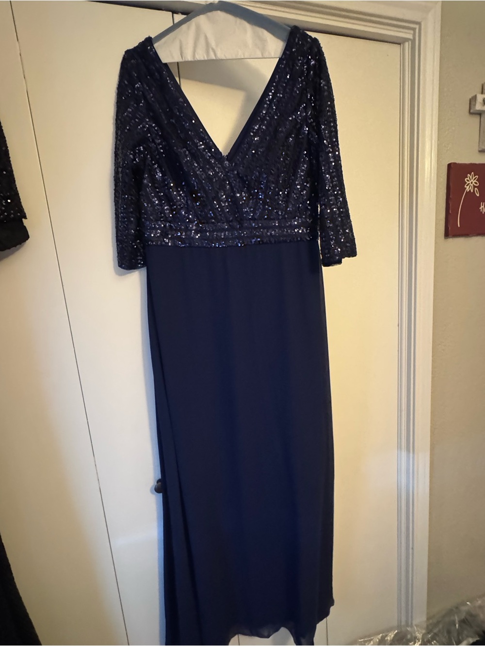 Navy Sequin V-Neck Evening Gown - Elegant Women's Dress